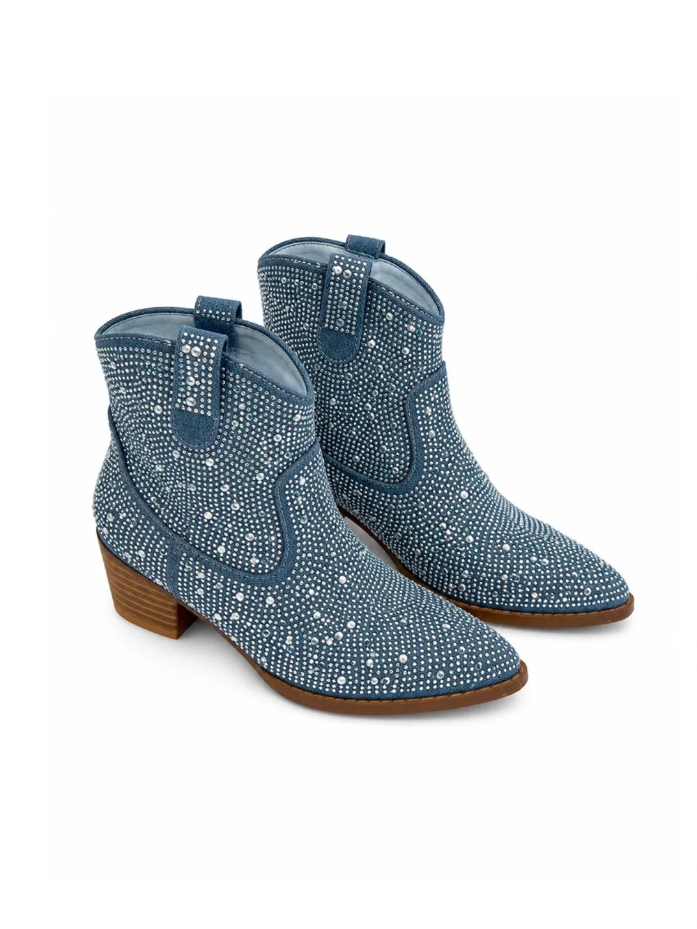 Link Kids Denim-Blue Rhinestone Cowboy Ankle Boots